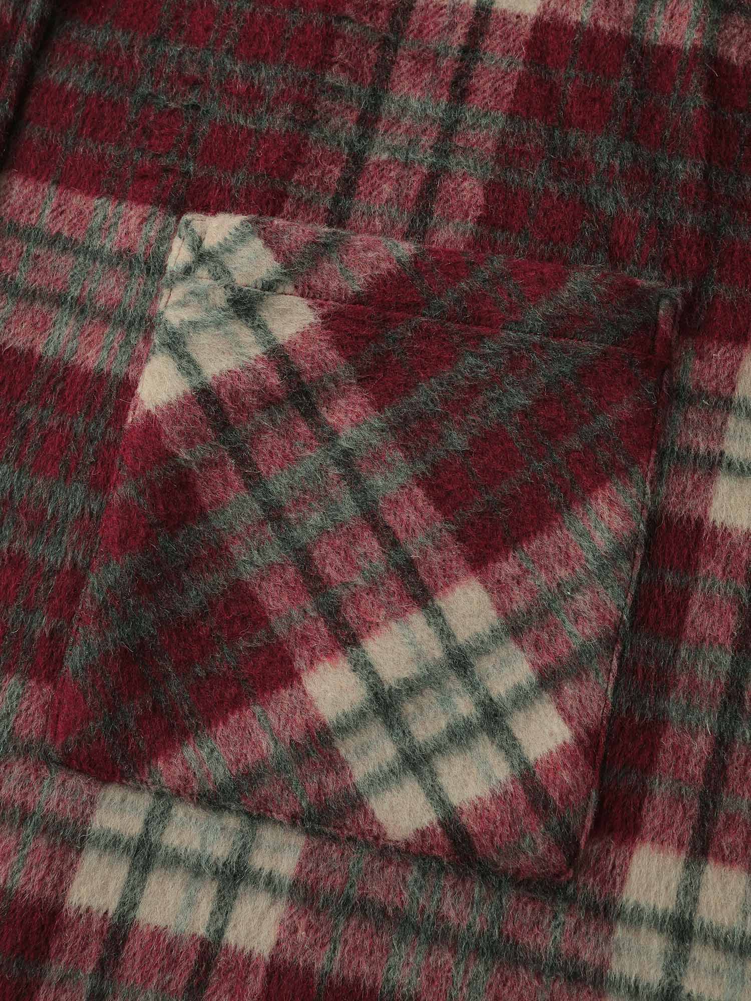 Plaid Fleece Hooded Button Coat - Image 5