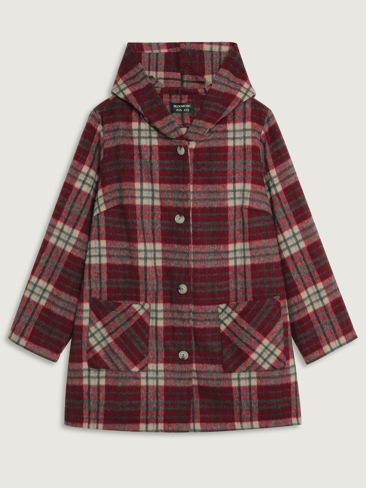 Plaid Fleece Hooded Button Coat - Image 9