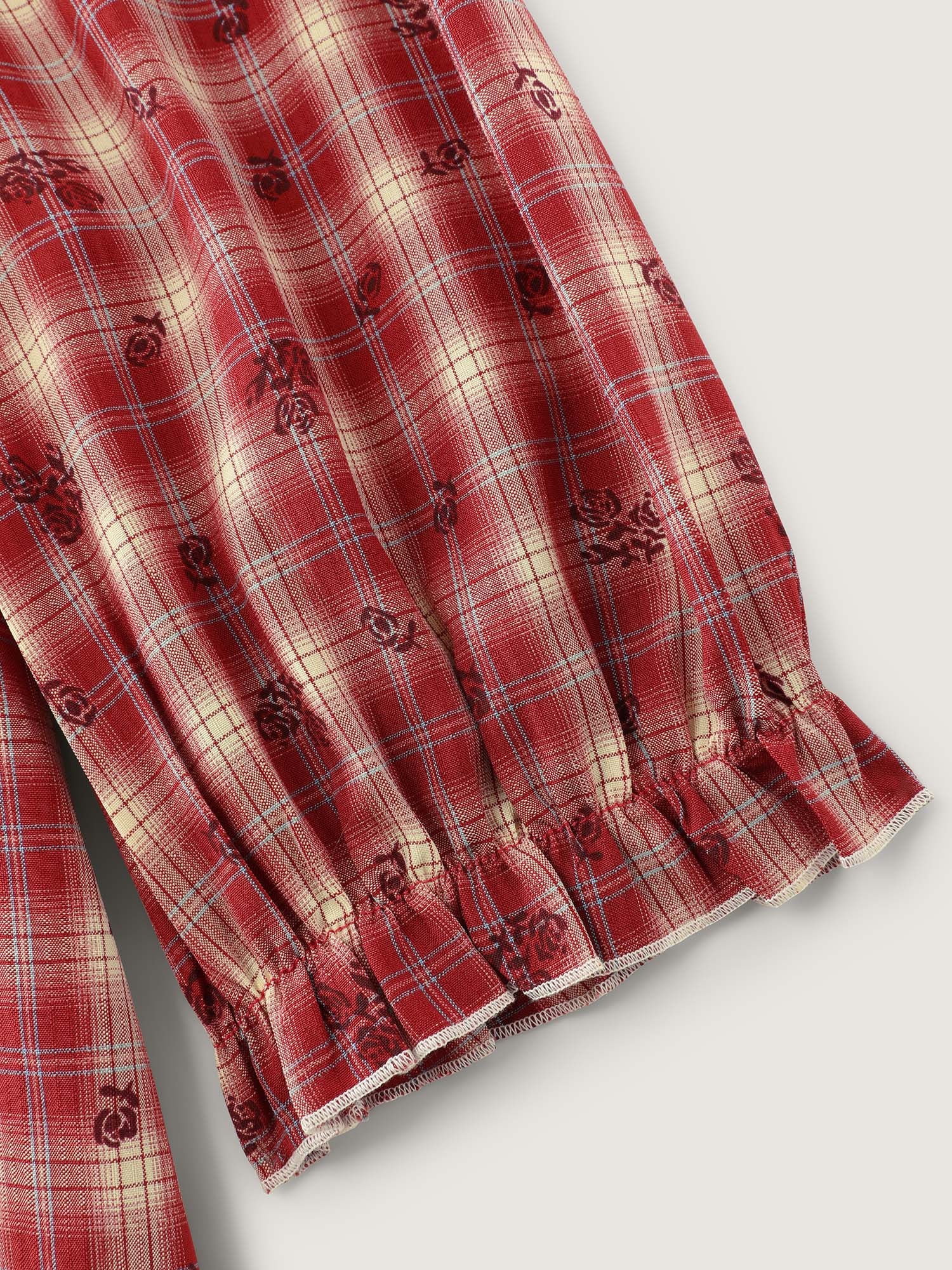 Plaid Floral Color Contrast Midi Dress - Image 5