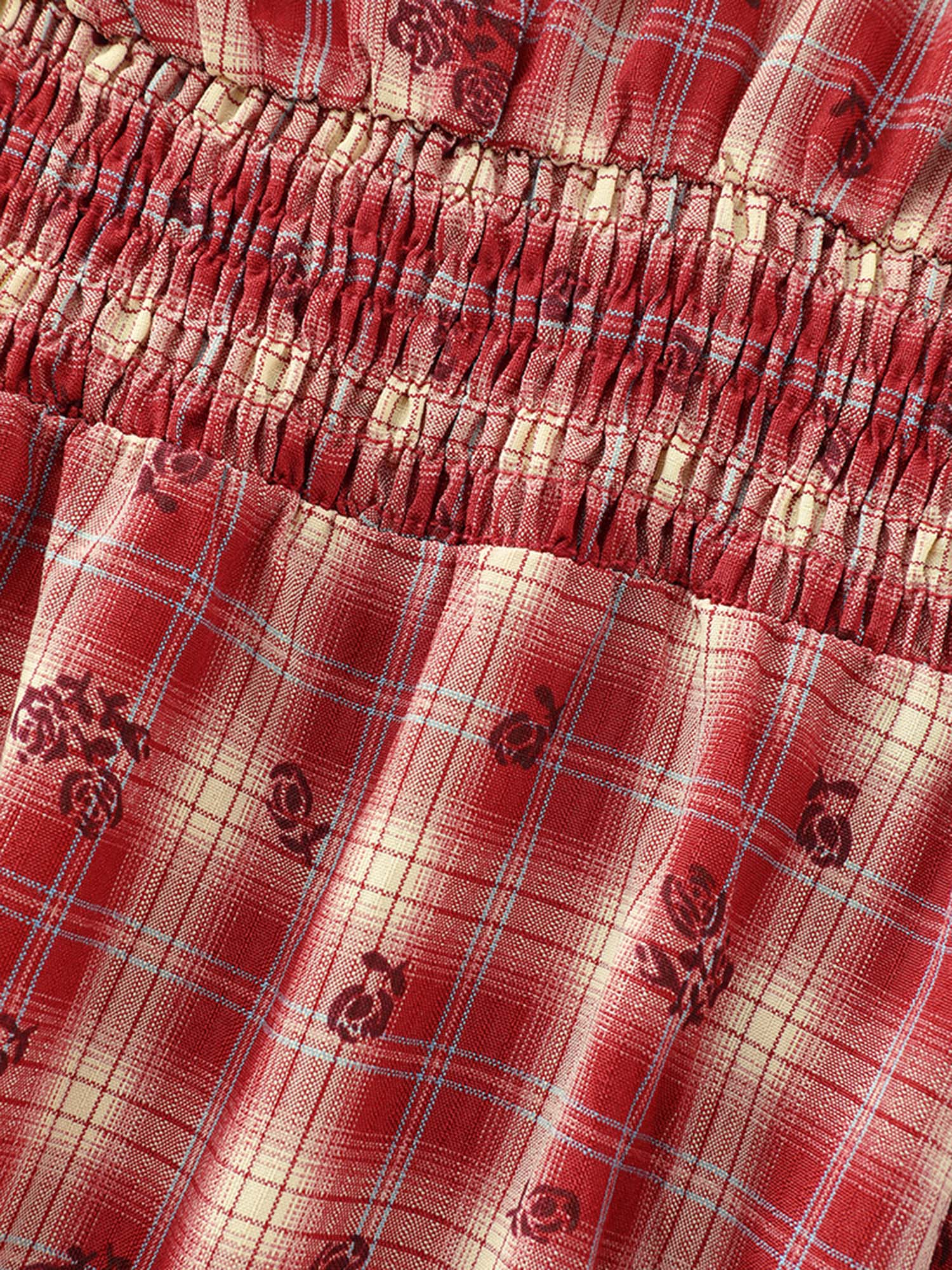 Plaid Floral Color Contrast Midi Dress - Image 6
