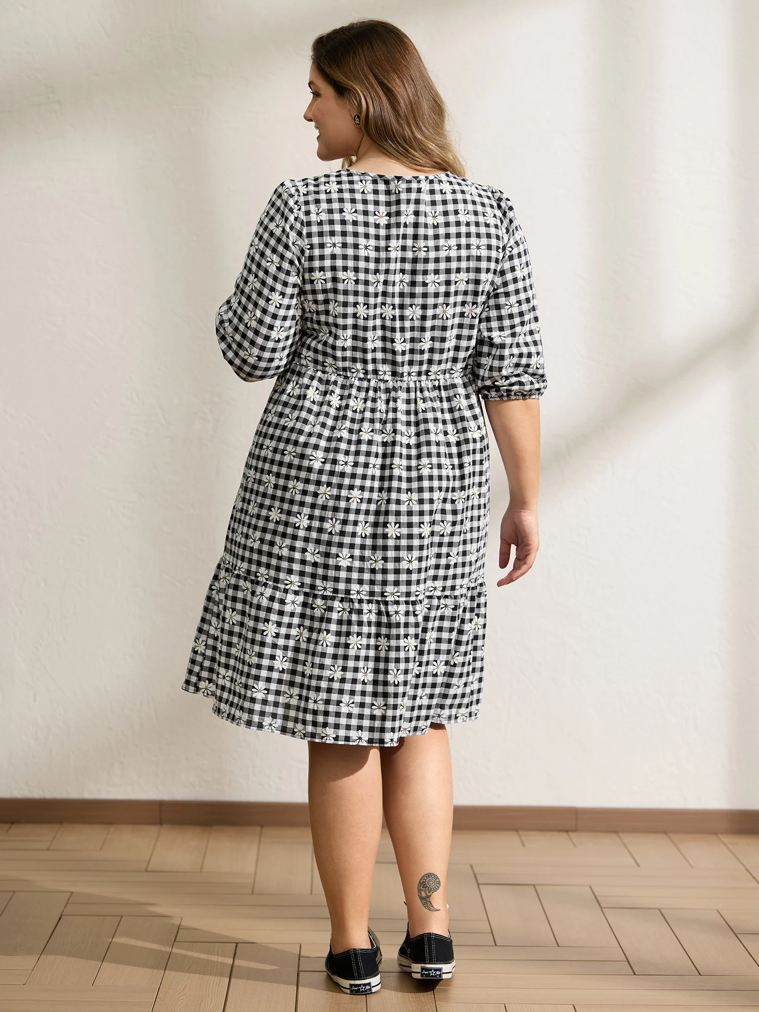 Plaid Floral High-Waist Midi Dress - Image 4