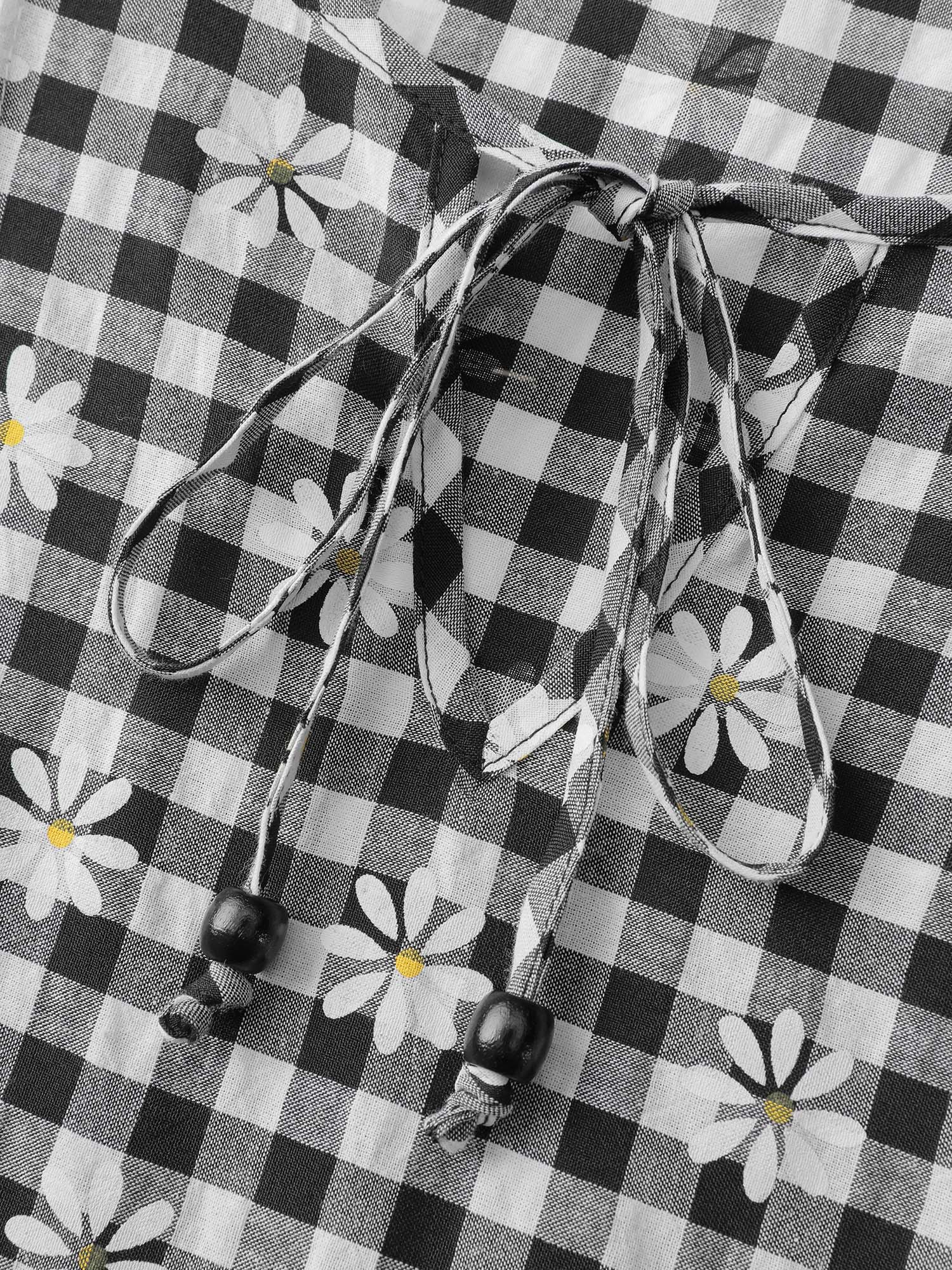 Plaid Floral High-Waist Midi Dress - Image 5