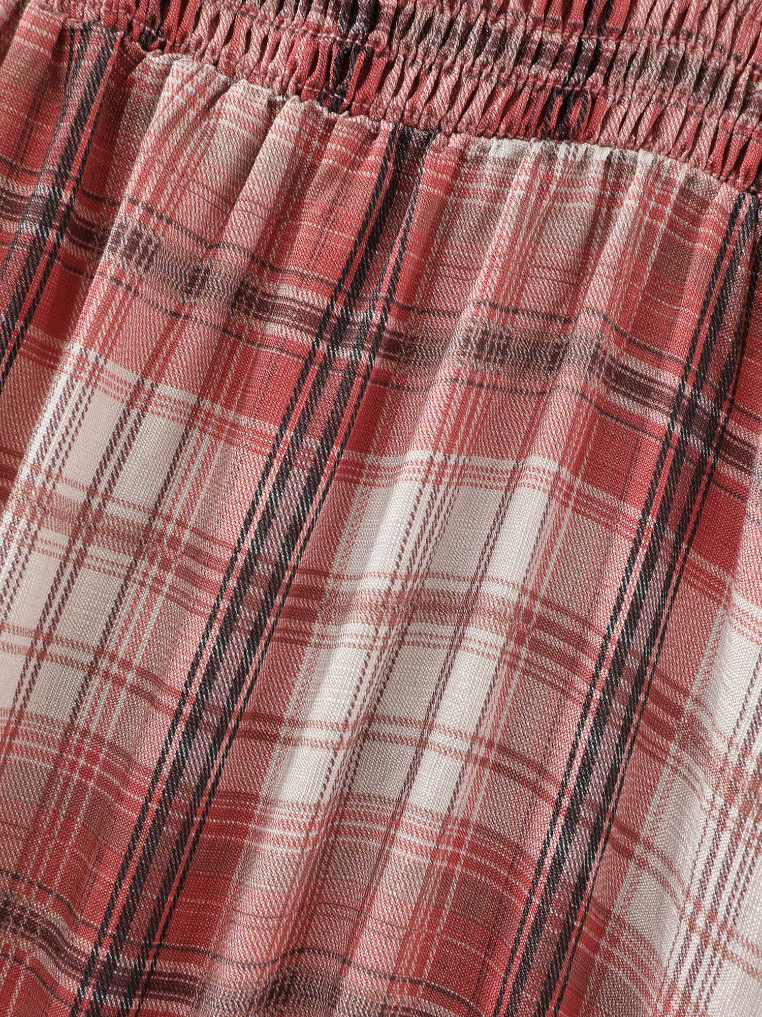 Plaid Flutter Sleeve Button Tiered Midi Dress - Image 6