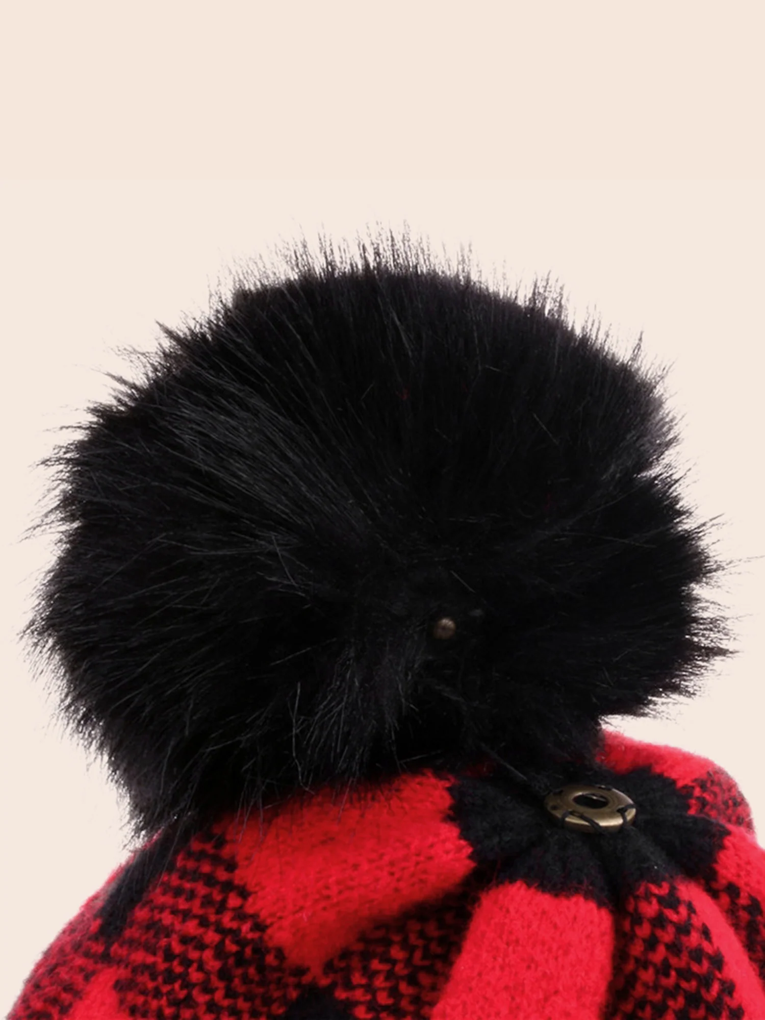 Plaid Fur Ball Contrast Hem Hat - Image 4