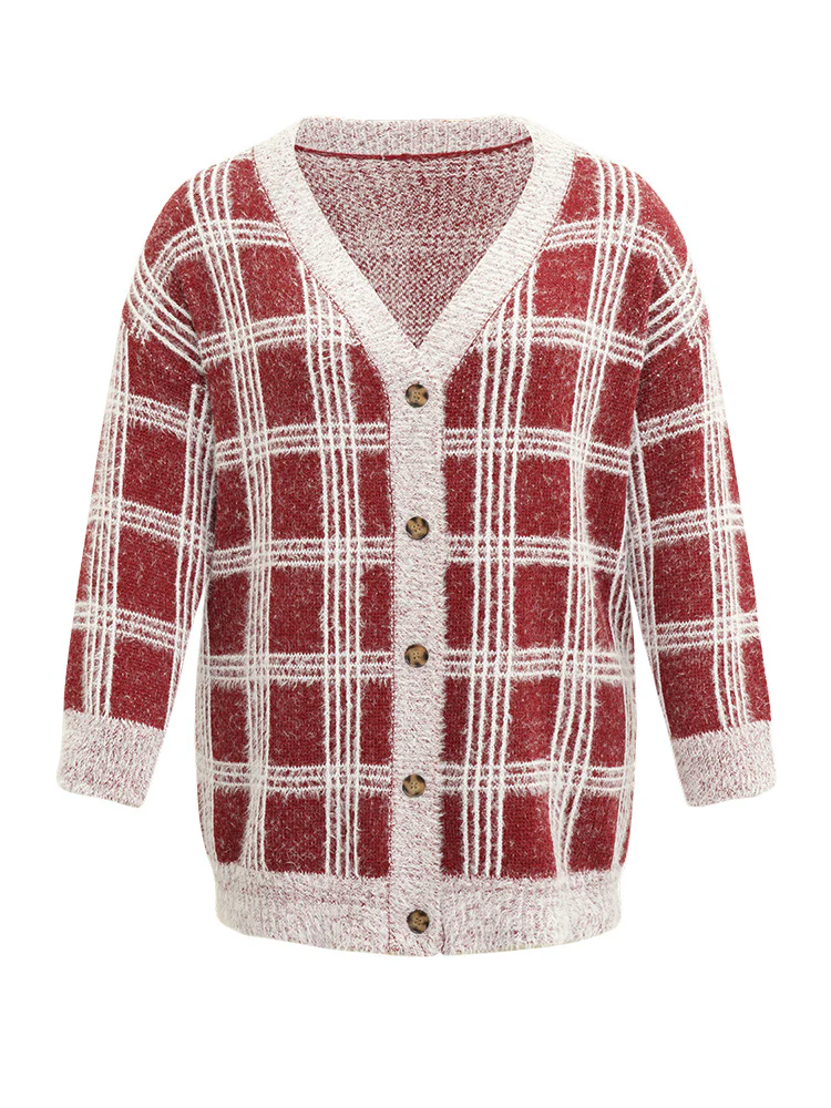 Plaid Fuzzy Heather Button Fly Tunic Cardigan - Image 9