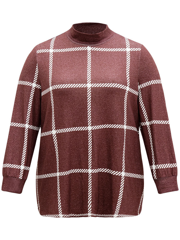 Plaid Geometric Contrast Funnel Neck T-shirt - Image 7