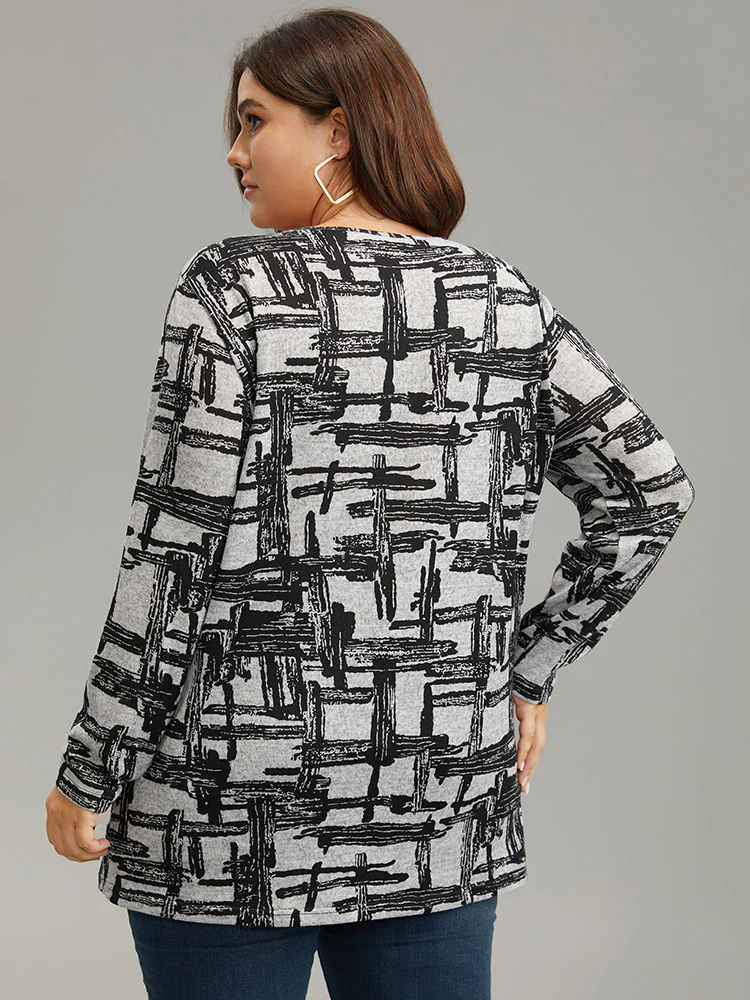 Plaid Graffiti Round Neck T-shirt - Image 2