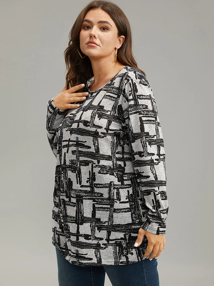 Plaid Graffiti Round Neck T-shirt - Image 3