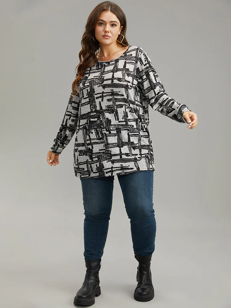 Plaid Graffiti Round Neck T-shirt - Image 6