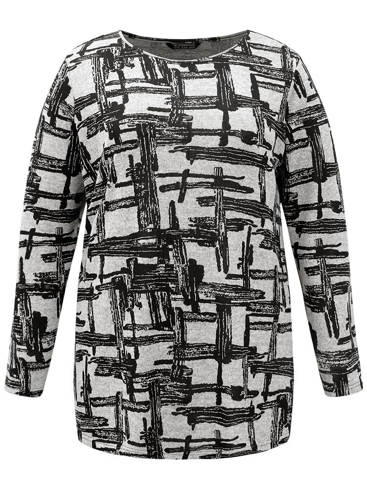 Plaid Graffiti Round Neck T-shirt - Image 8