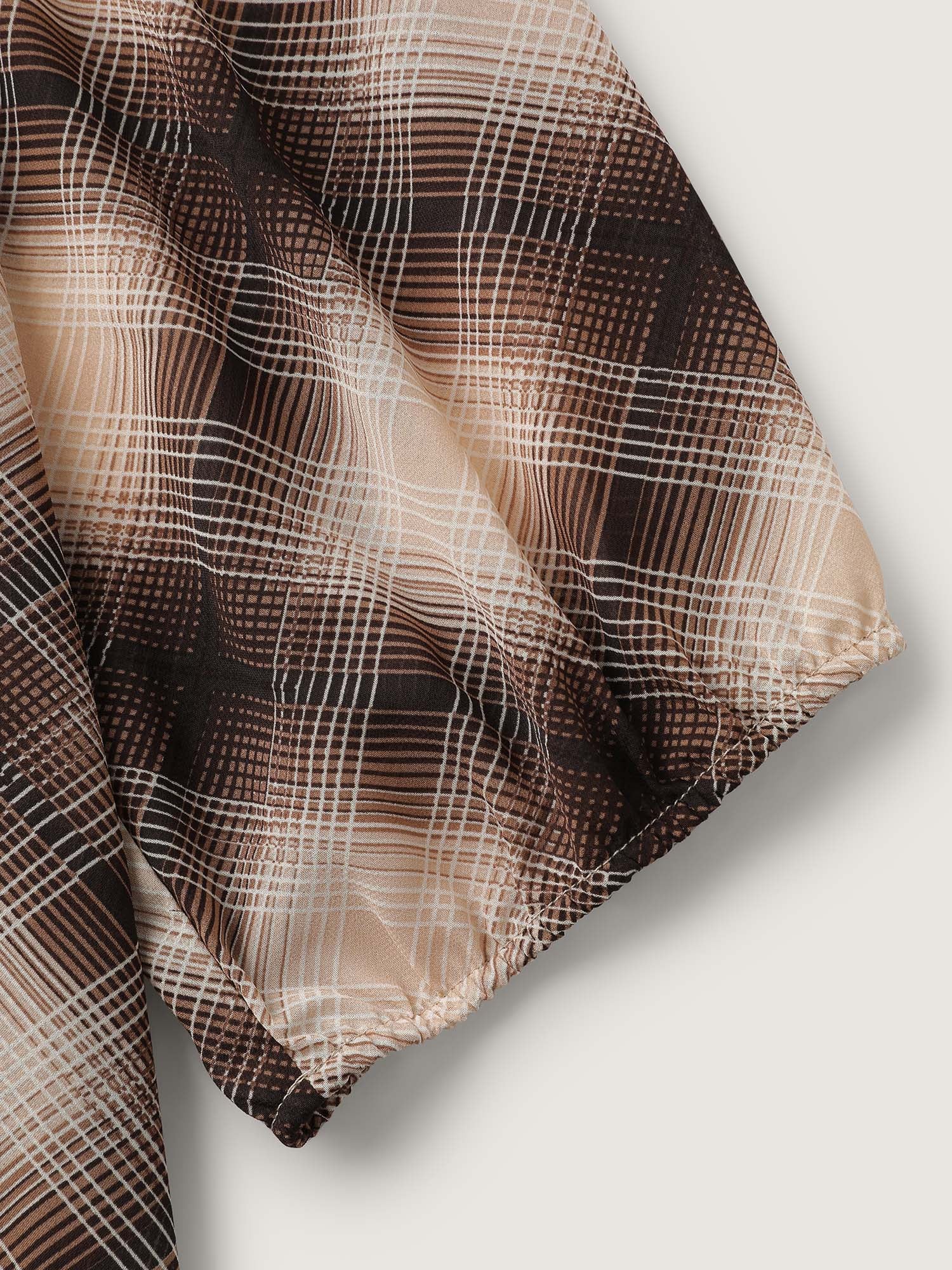 Plaid Half-Button Placket Semi-Sheer Blouse - Image 6