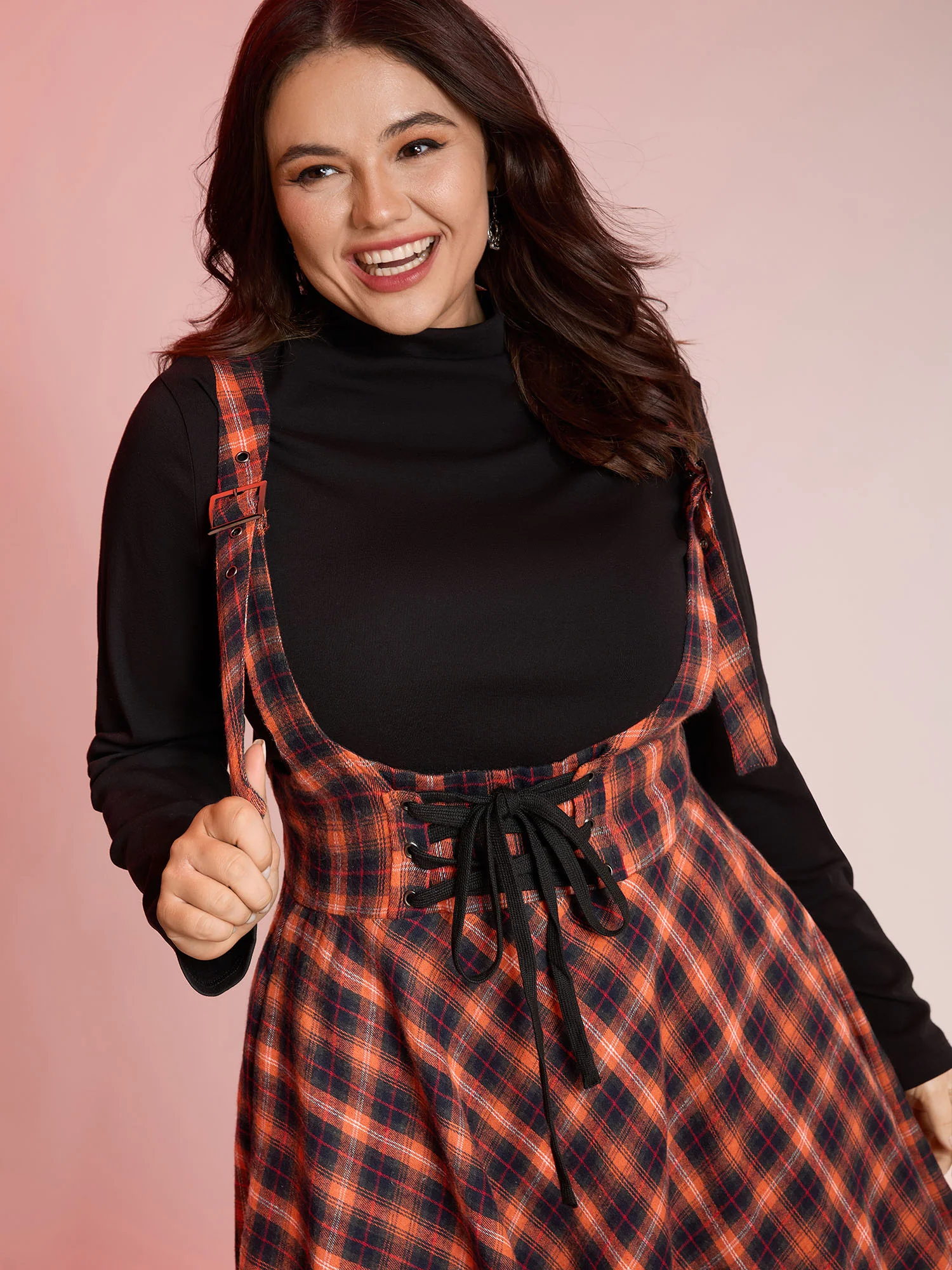Plaid Handkerchief-Hem Adjustable Midi Skirt - Image 2