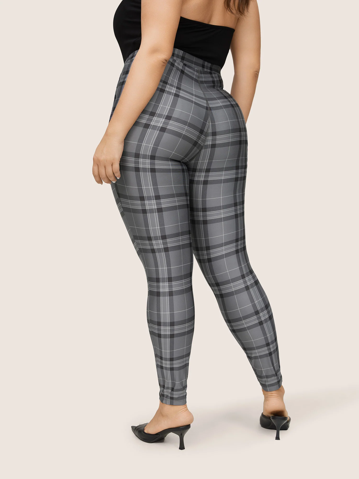 Plaid High Rise Slant Pocket Skinny Leggings - Image 2