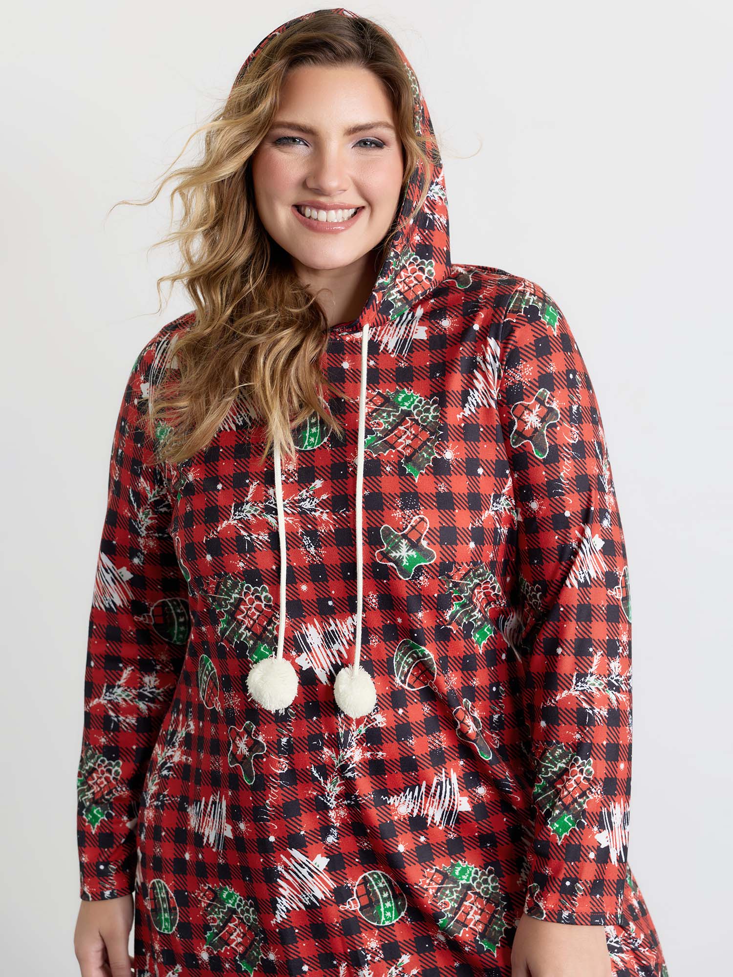 Holiday Check Print Stretchy Sleep Dress - Image 2
