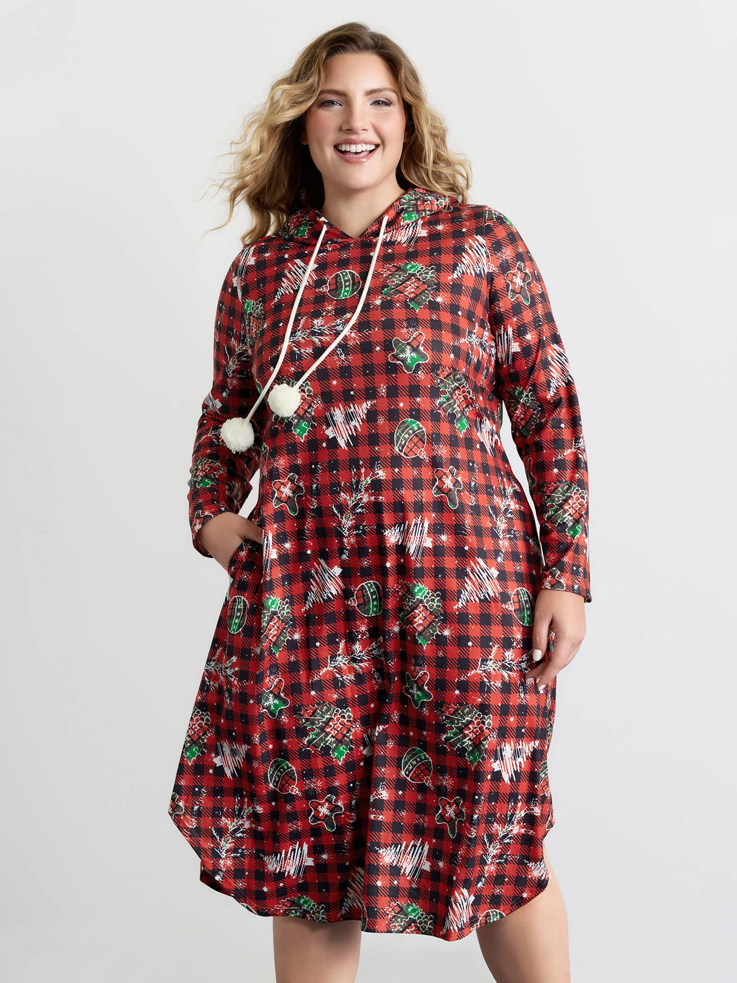 Holiday Check Print Stretchy Sleep Dress - Image 3