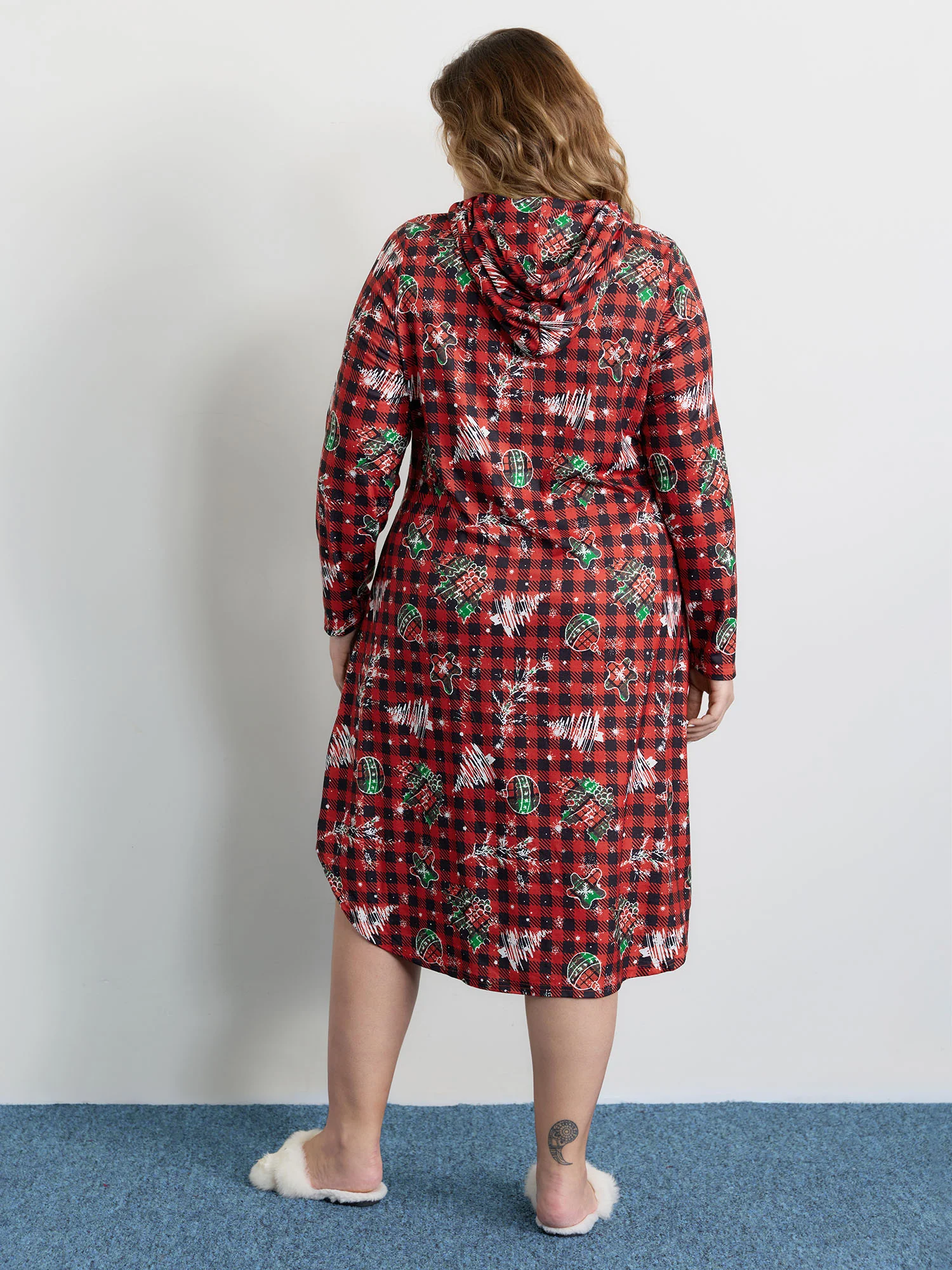 Holiday Check Print Stretchy Sleep Dress - Image 4