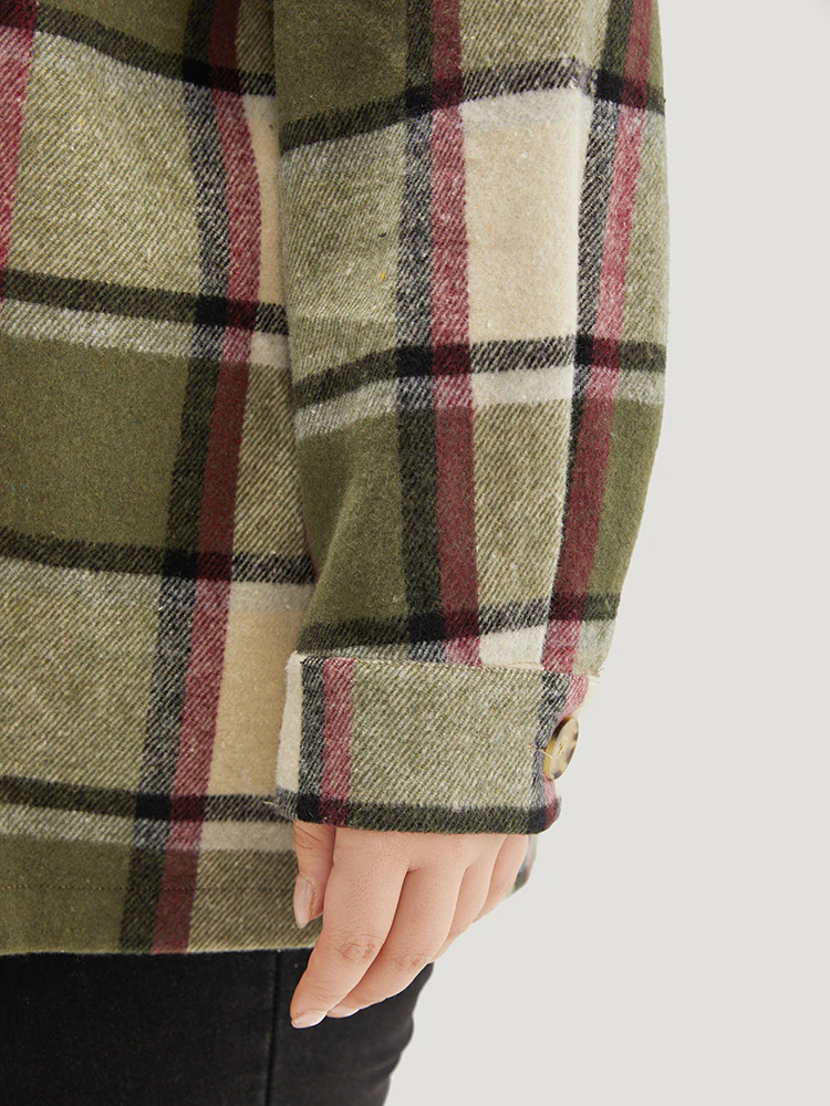Plaid Hooded Drawstring Pocket Coat - Image 8