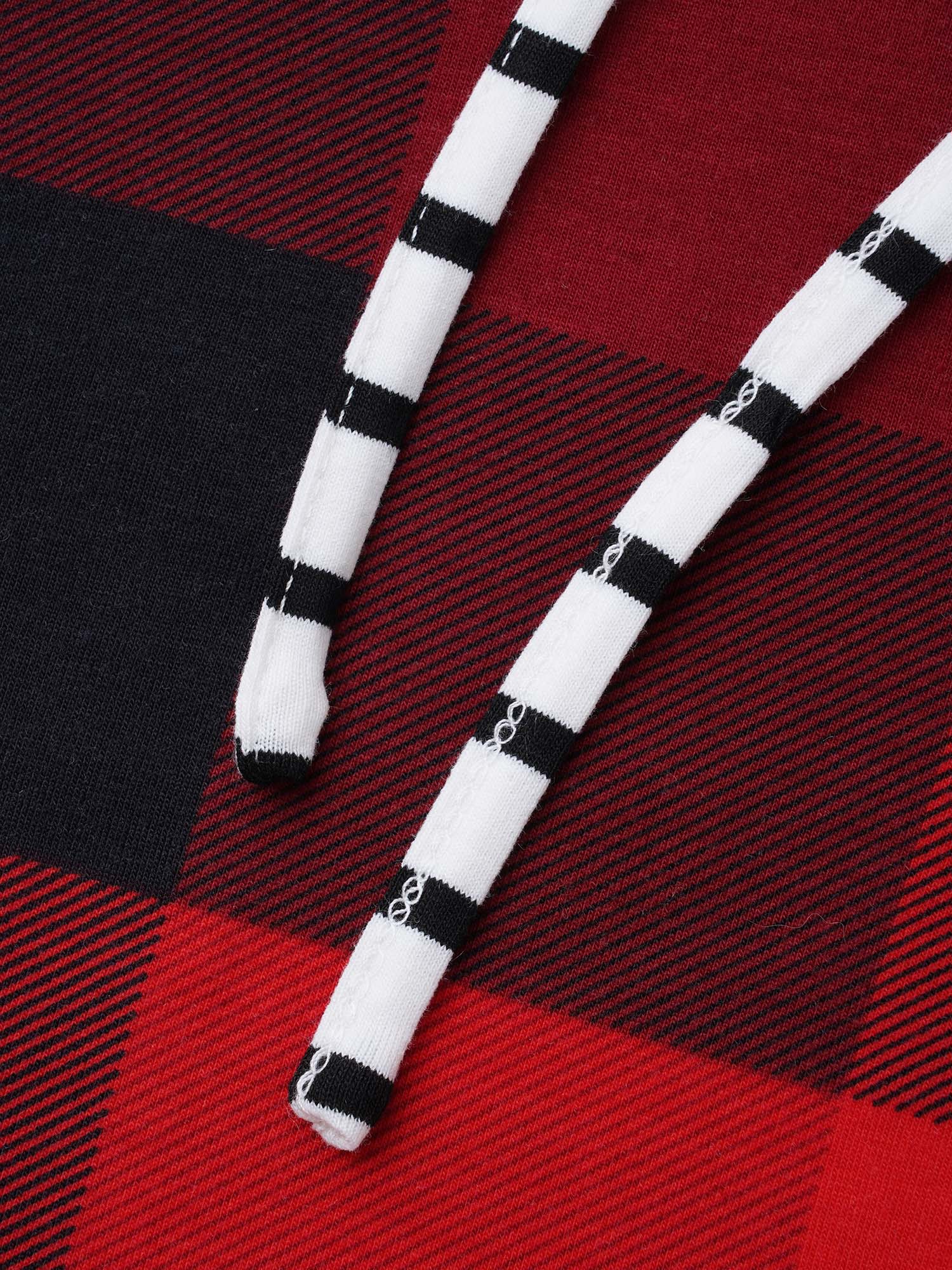 Plaid Hooded Drawstring Straight Fit Tee - Image 6