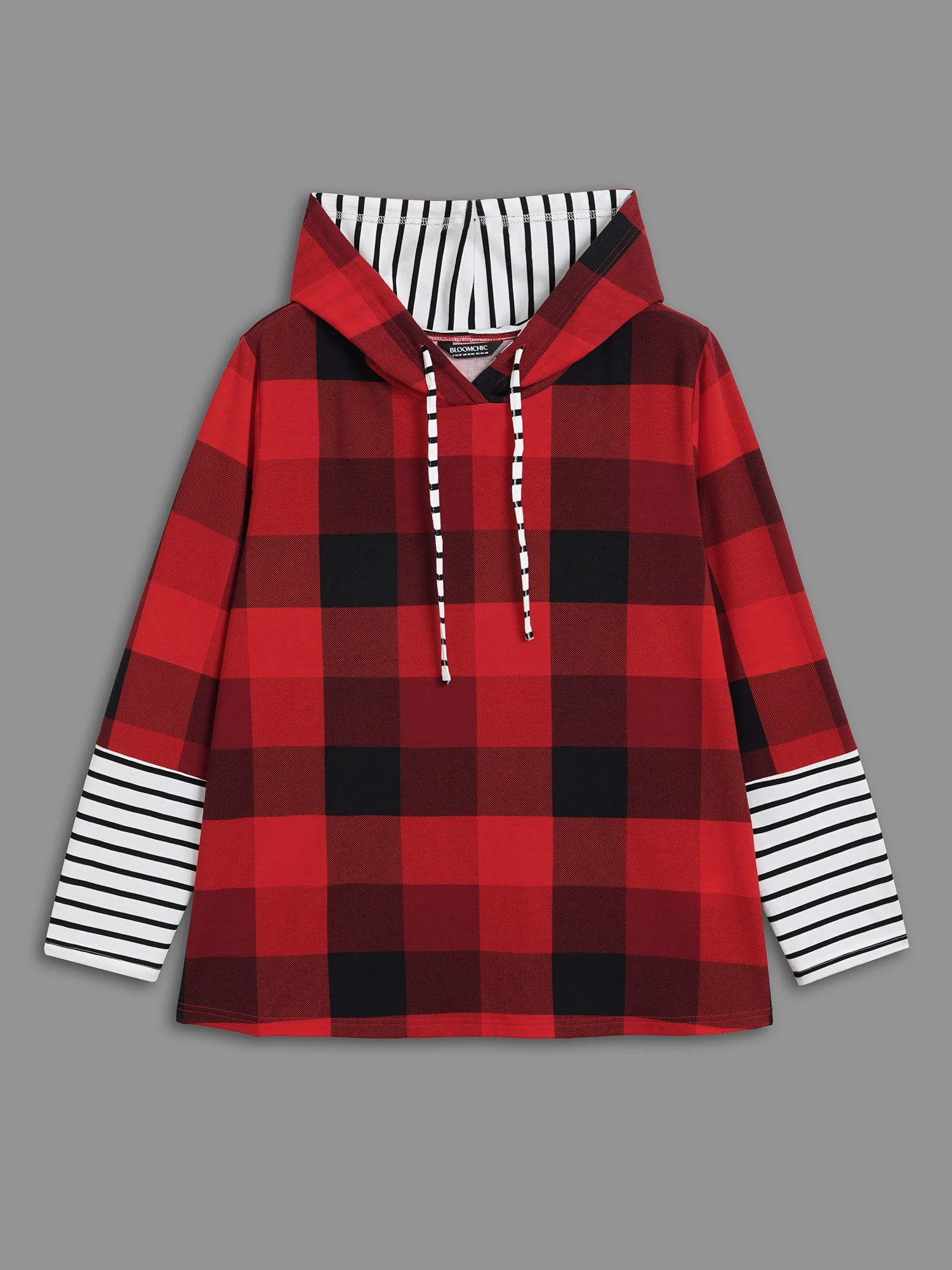 Plaid Hooded Drawstring Straight Fit Tee - Image 8