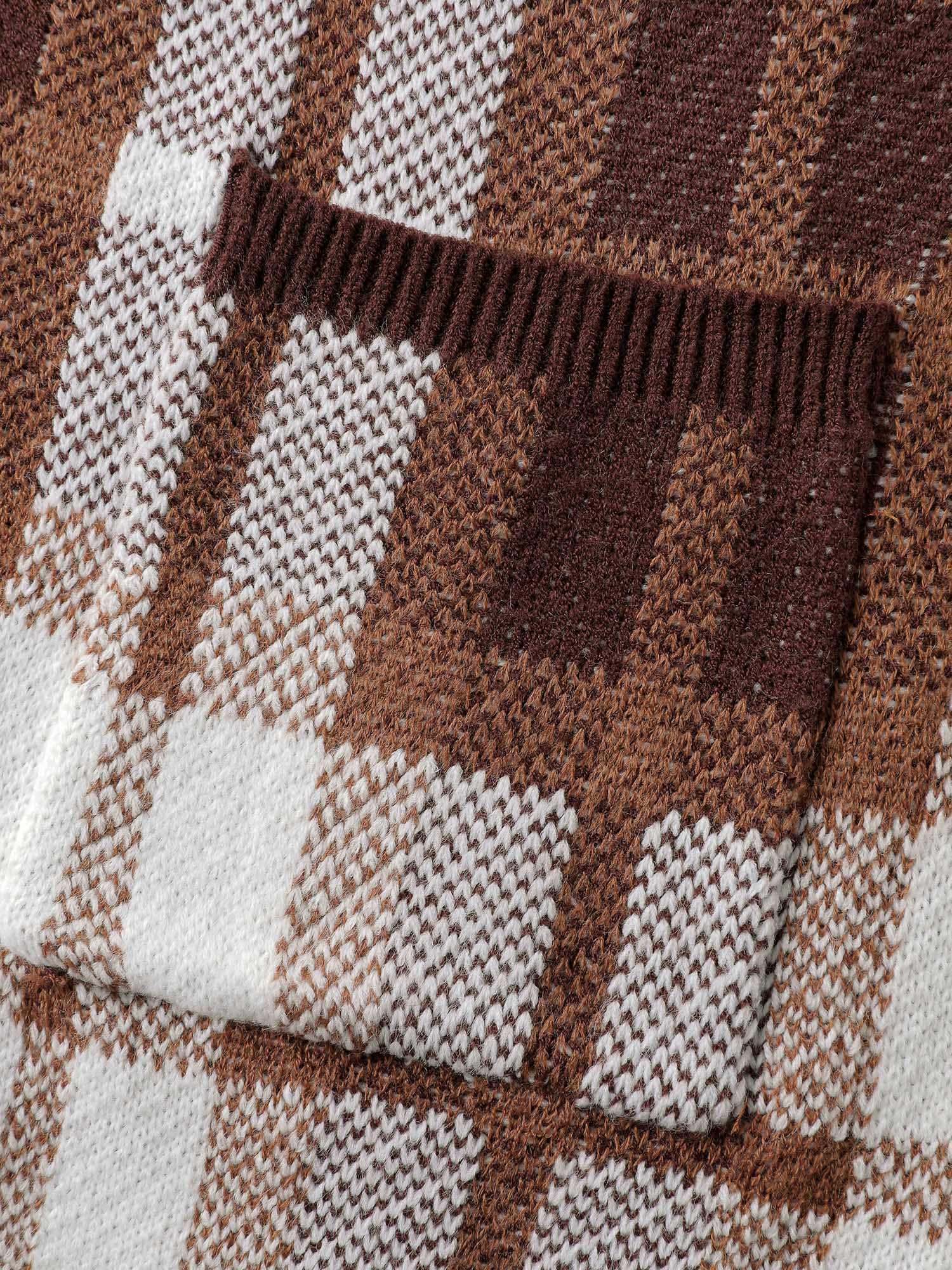 Plaid Jacquard Pattern Knit Cardigan - Image 5