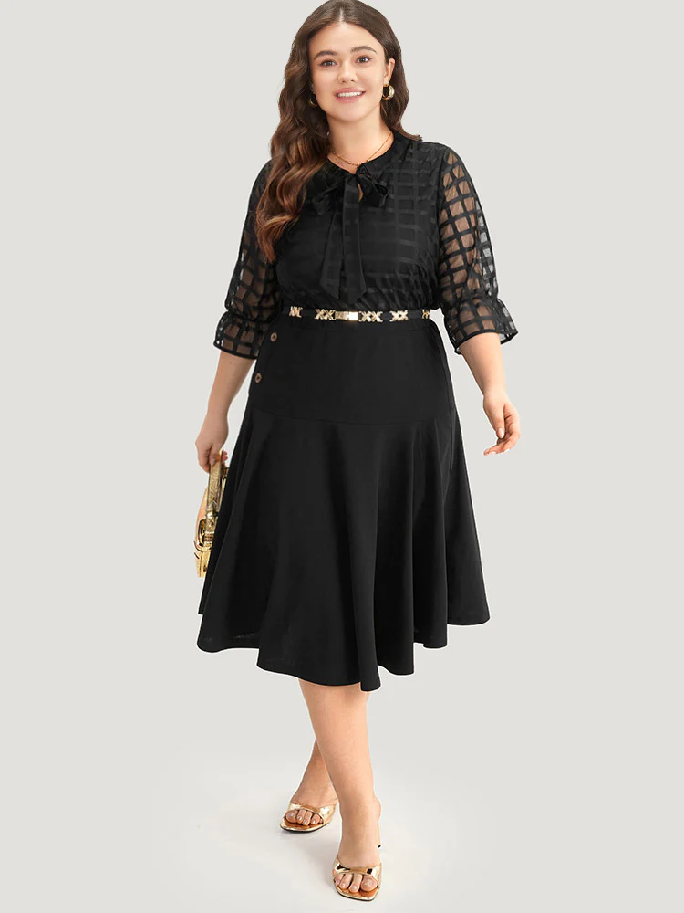 Plaid Knot Neck Mesh Woven Top - Image 2