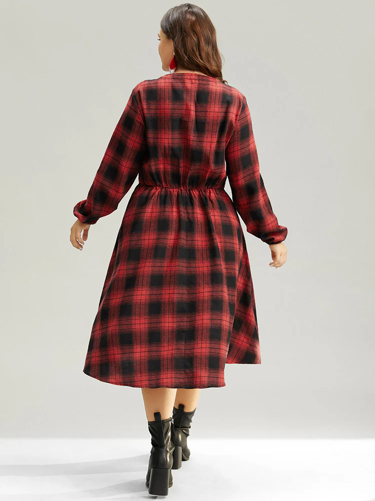 Plaid Lace Up PU Leather Notched Dress - Image 3
