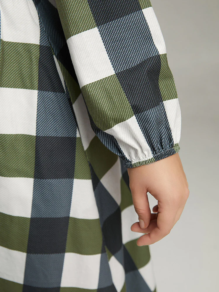 Plaid Lantern Sleeve Ruffle Hem Dress - Image 6