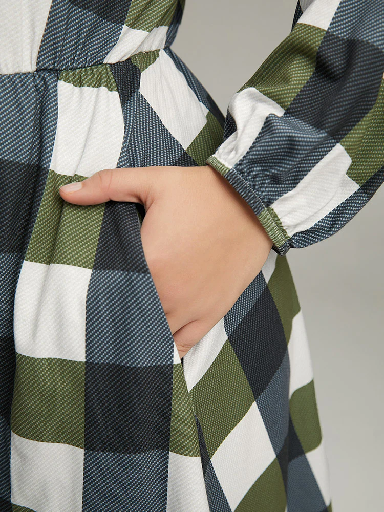 Plaid Lantern Sleeve Ruffle Hem Dress - Image 7