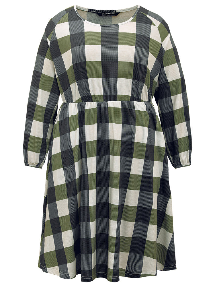 Plaid Lantern Sleeve Ruffle Hem Dress - Image 8