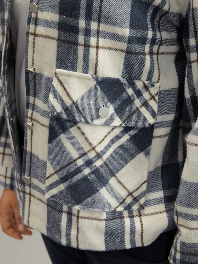 Plaid Lapel Collar Metal Detail Pocket Shacket - Image 8