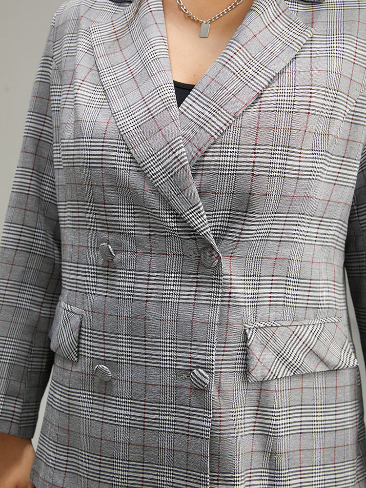 Plaid Lapel Collar Pocket Button Up Blazer - Image 6