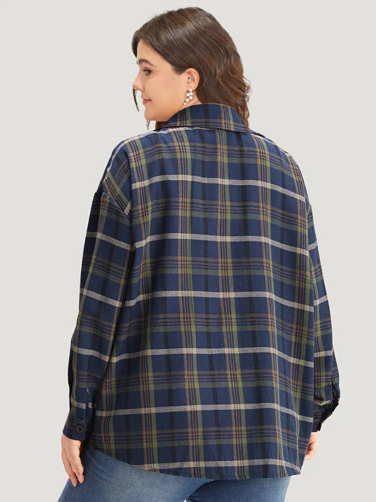 Plaid Lapel Collar Pocket Zipper Fly Coat - Image 2