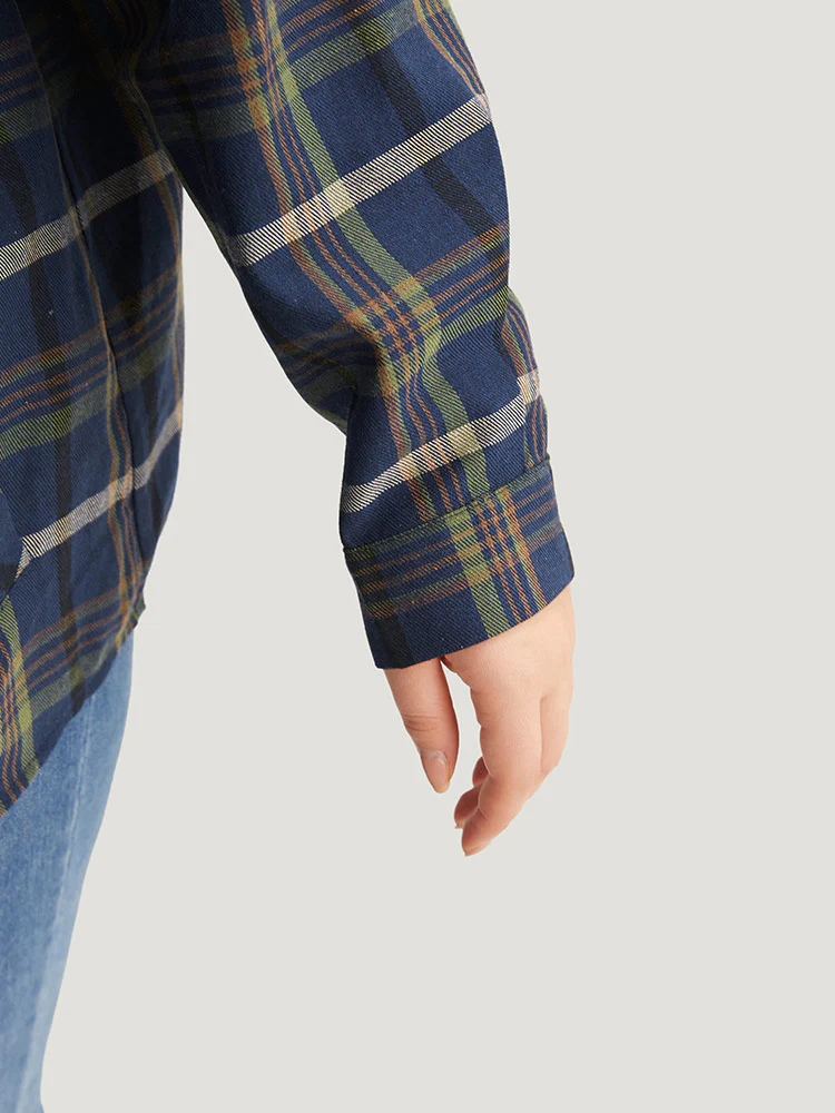 Plaid Lapel Collar Pocket Zipper Fly Coat - Image 8