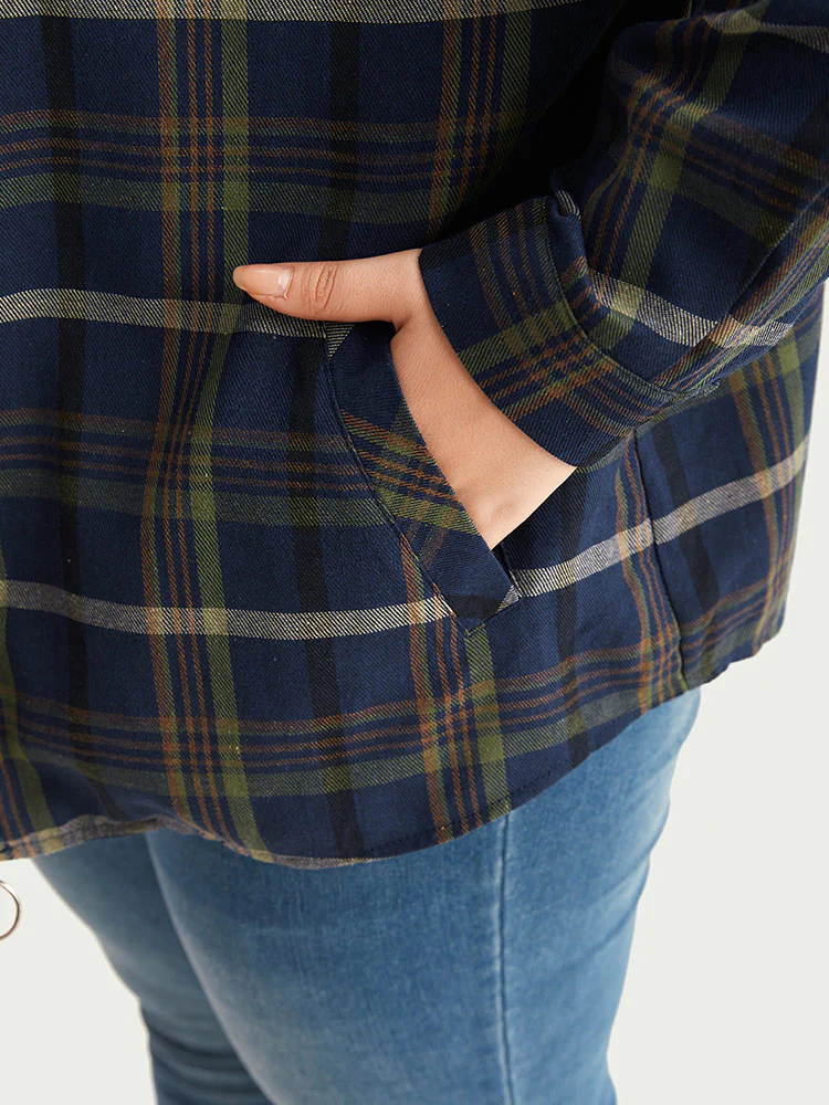 Plaid Lapel Collar Pocket Zipper Fly Coat - Image 9