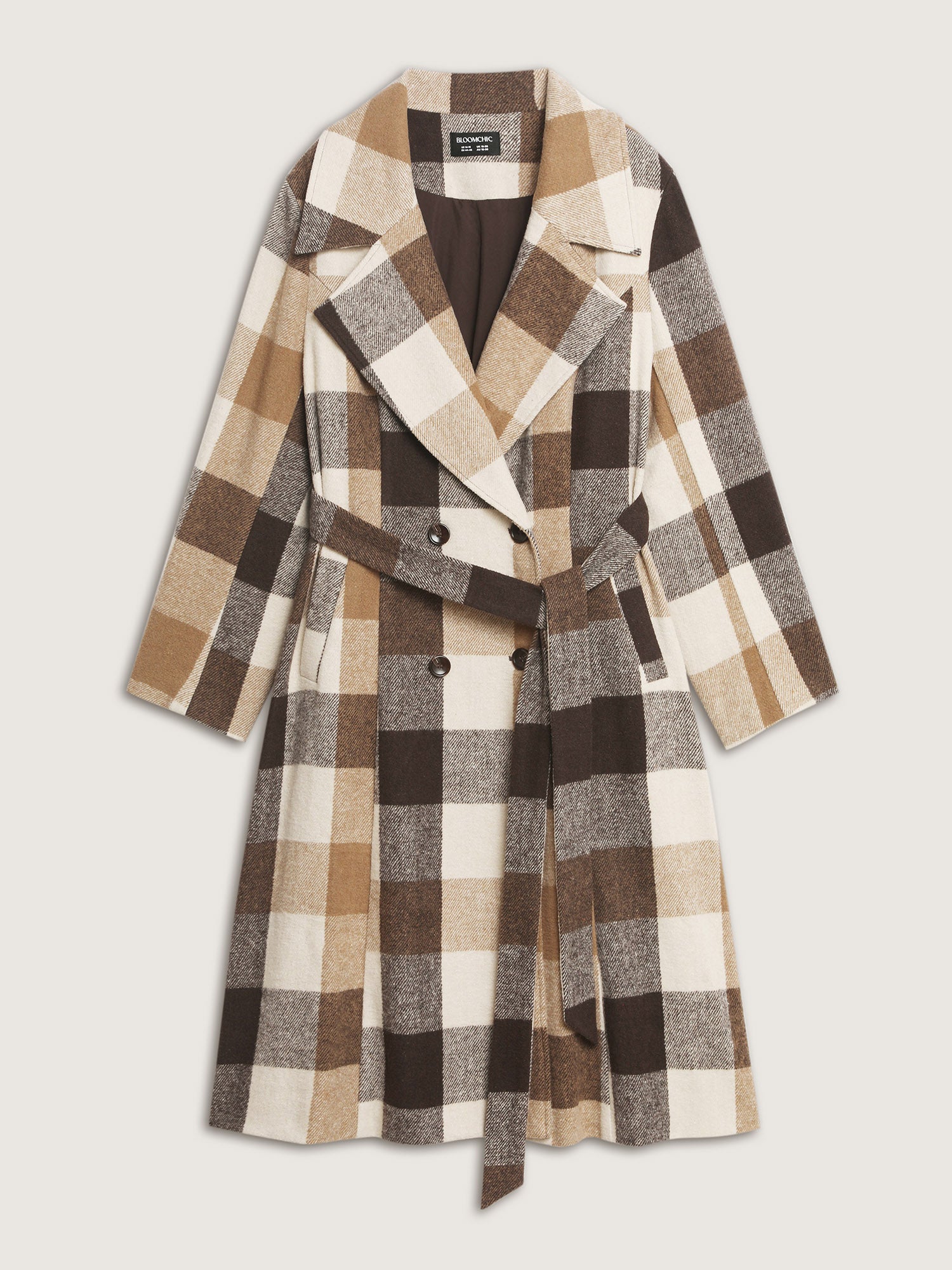 Plaid Lapel Double Breasted Belted Waist Coat - Image 8