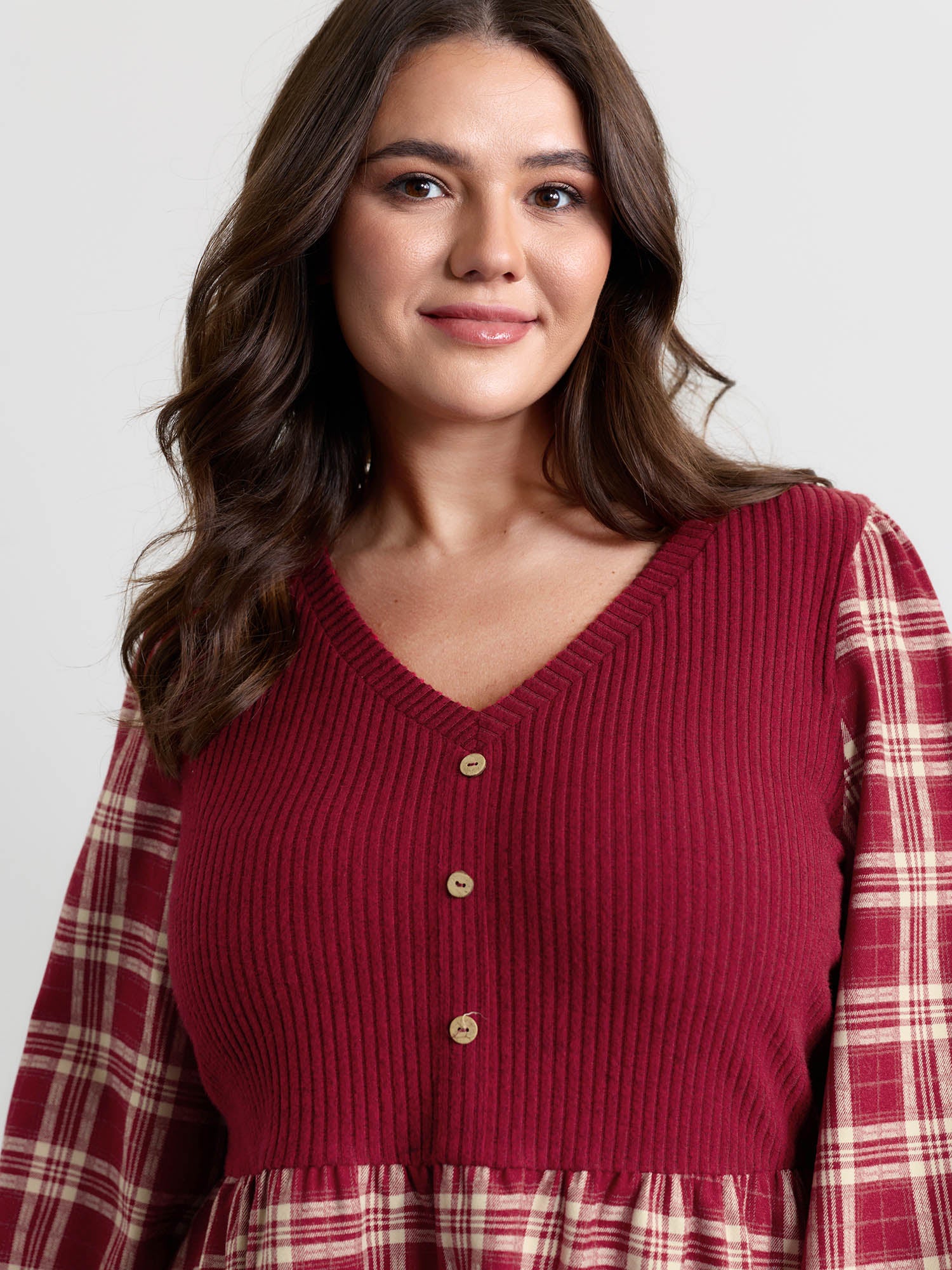 Plaid Layered Color Contrast Blouse - Image 4