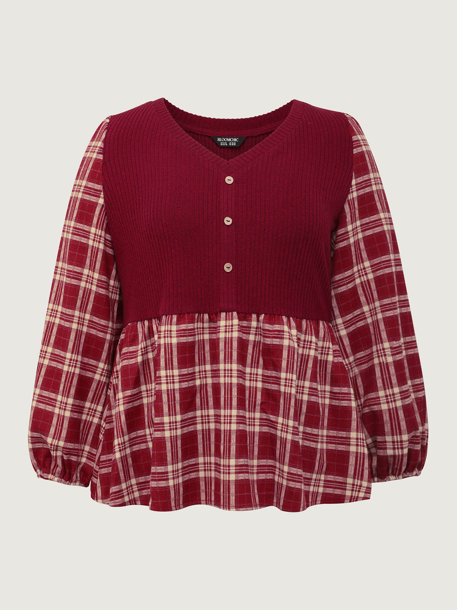 Plaid Layered Color Contrast Blouse - Image 6