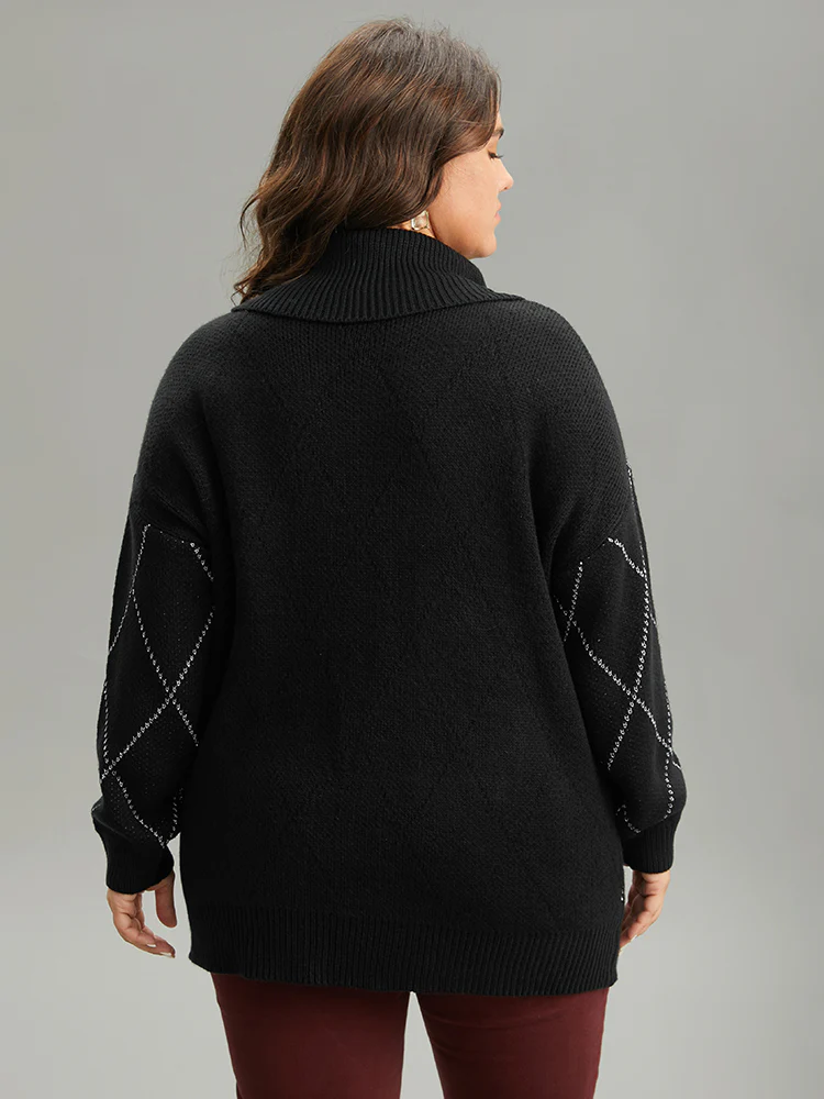 Plaid Luxe Contrast Turtleneck Pullover - Image 2