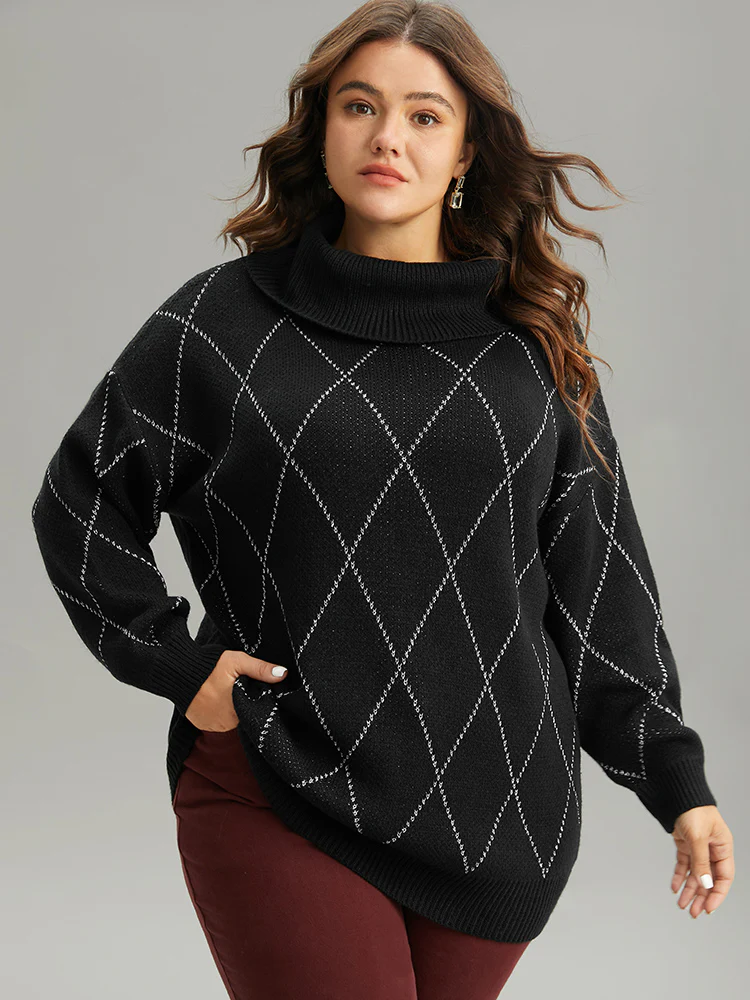 Plaid Luxe Contrast Turtleneck Pullover - Image 3