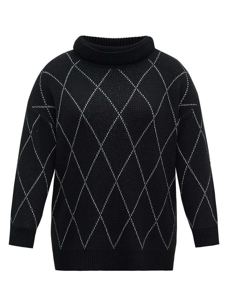 Plaid Luxe Contrast Turtleneck Pullover - Image 4