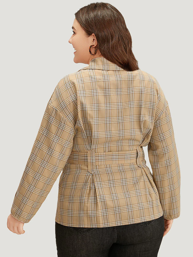 Plaid Metal Buckle Detail Pleated Coat - Image 2