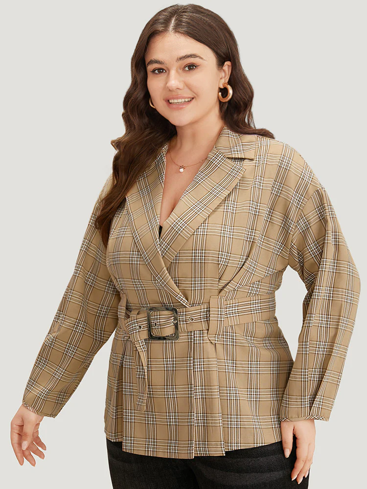Plaid Metal Buckle Detail Pleated Coat - Image 3