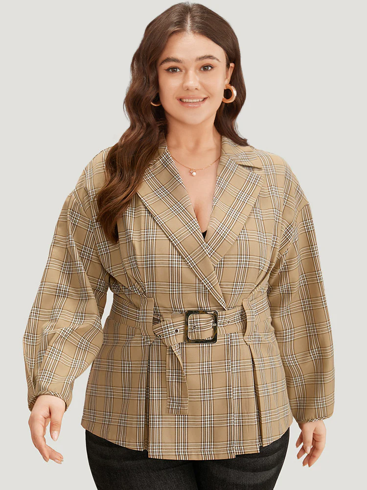 Plaid Metal Buckle Detail Pleated Coat - Image 5