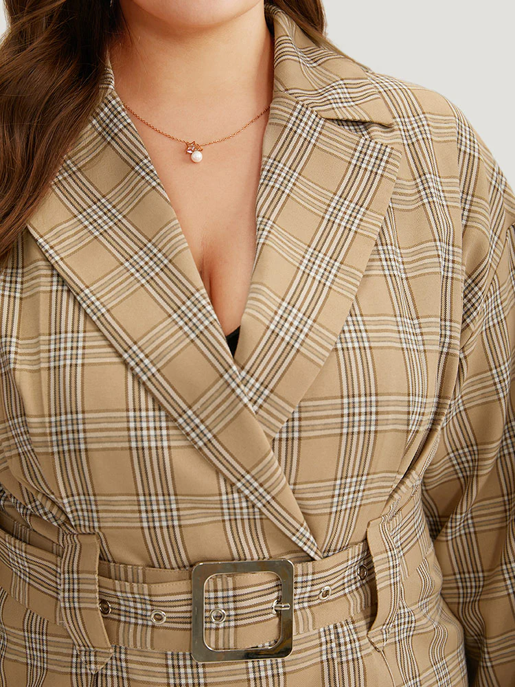 Plaid Metal Buckle Detail Pleated Coat - Image 6