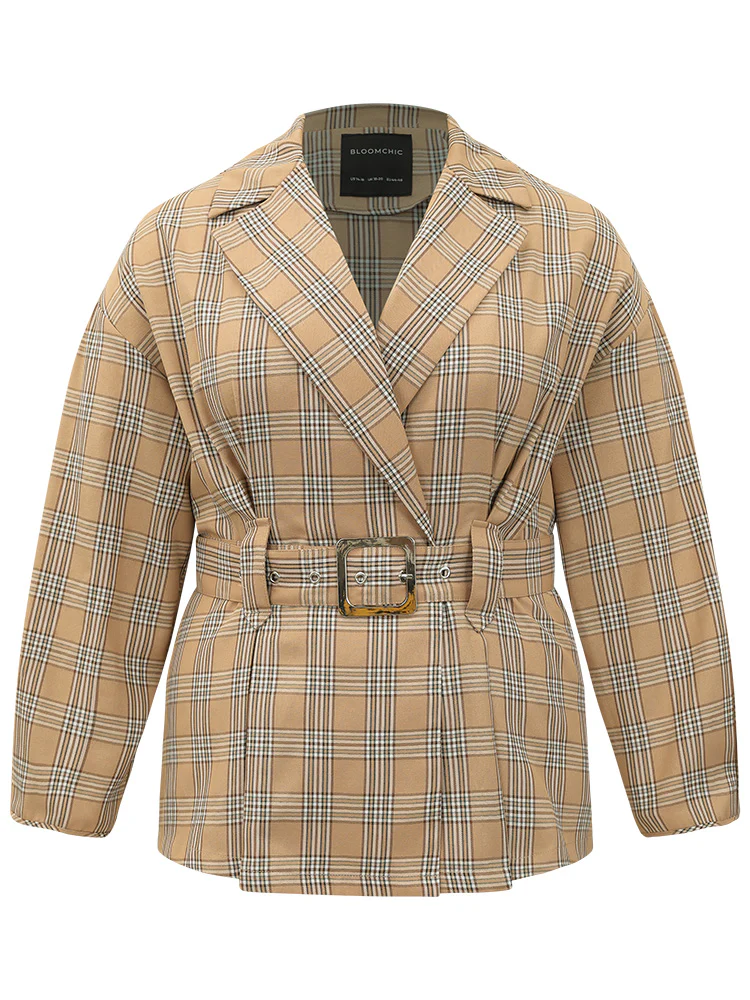 Plaid Metal Buckle Detail Pleated Coat - Image 7