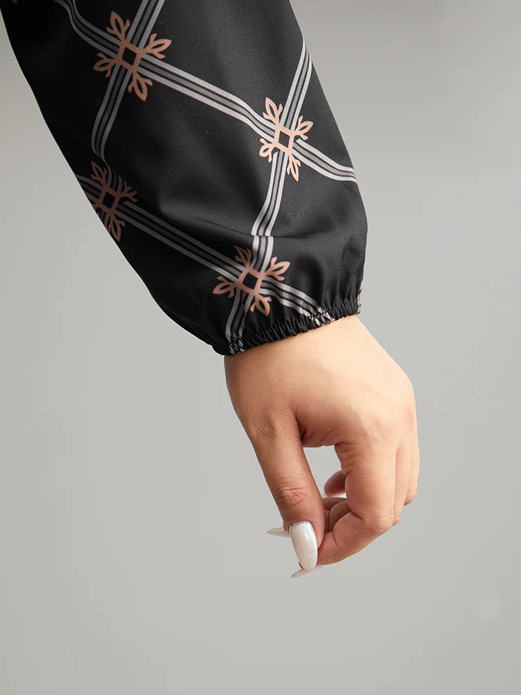 Plaid Notched Elastic Cuffs Blouse - Image 7