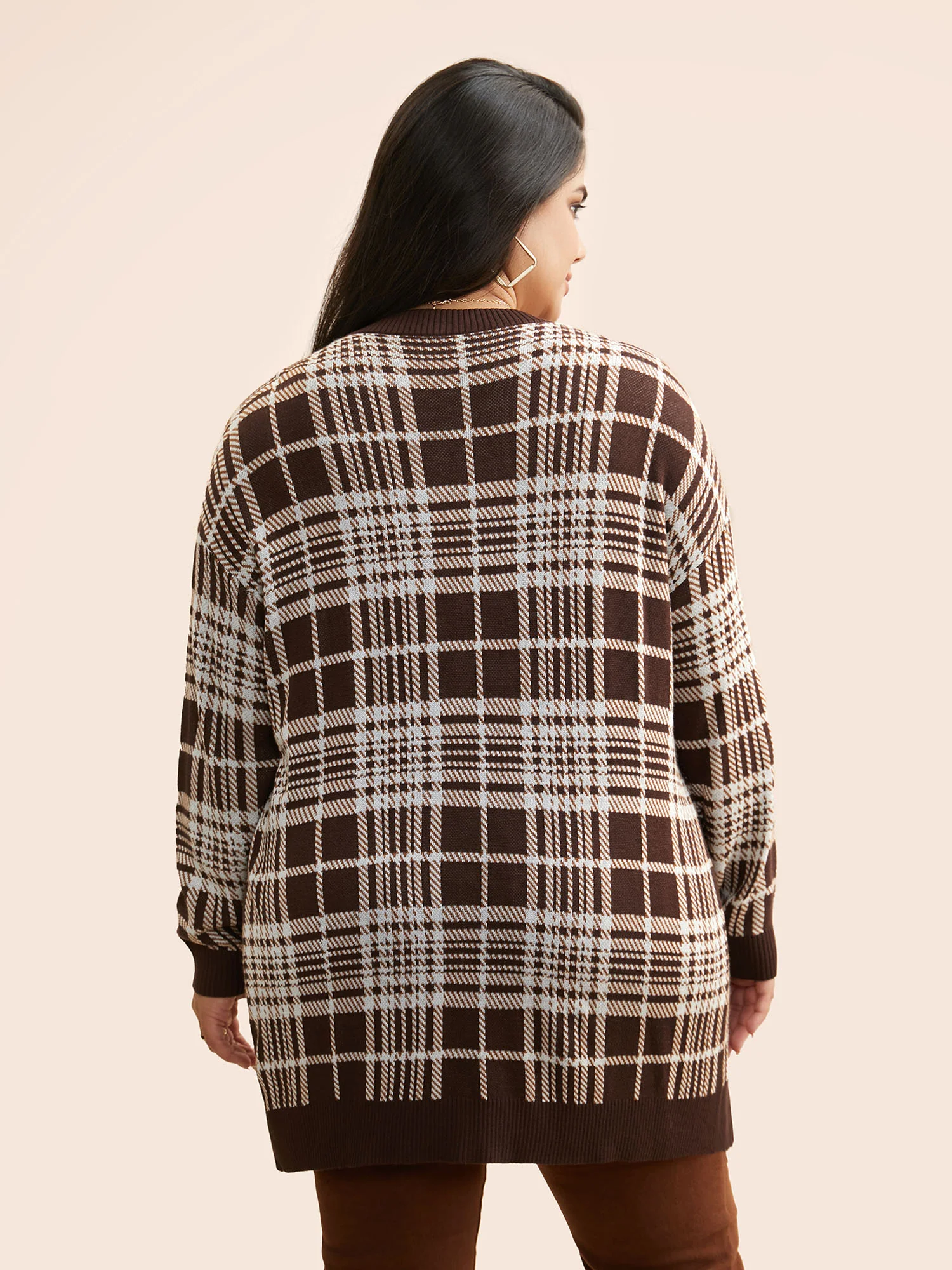 Plaid Open Front Patch Pocket Cardigan - Image 2