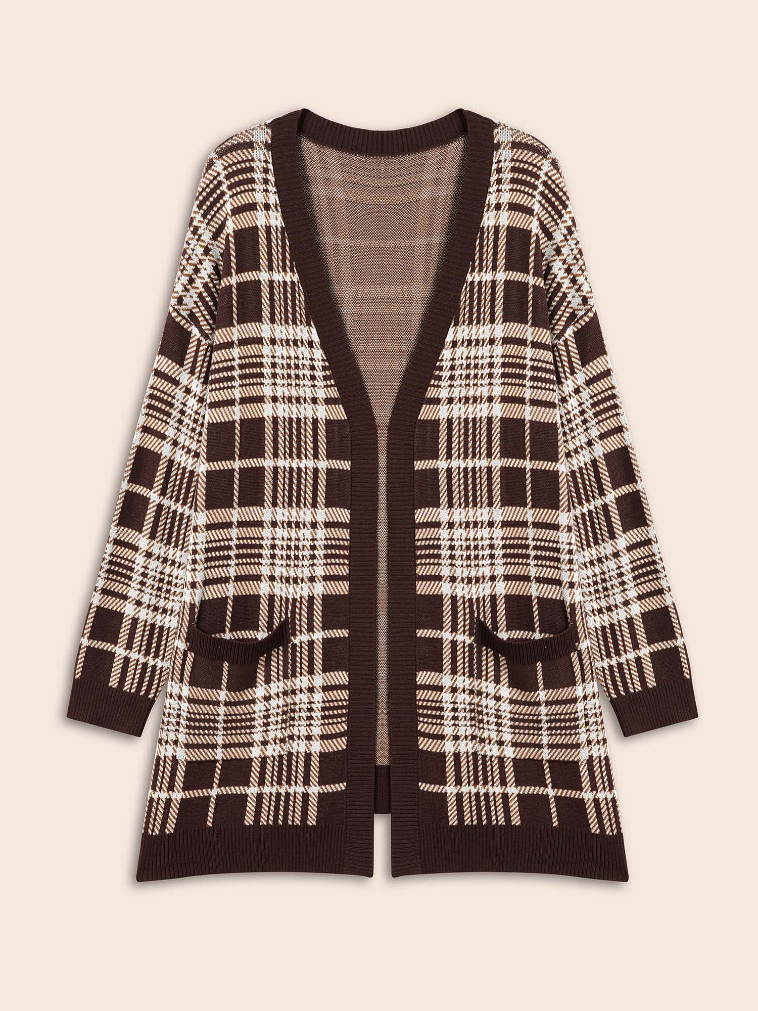 Plaid Open Front Patch Pocket Cardigan - Image 7