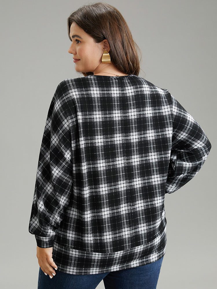 Plaid Overlap Collar Long Sleeve Sweatshirt - Image 5