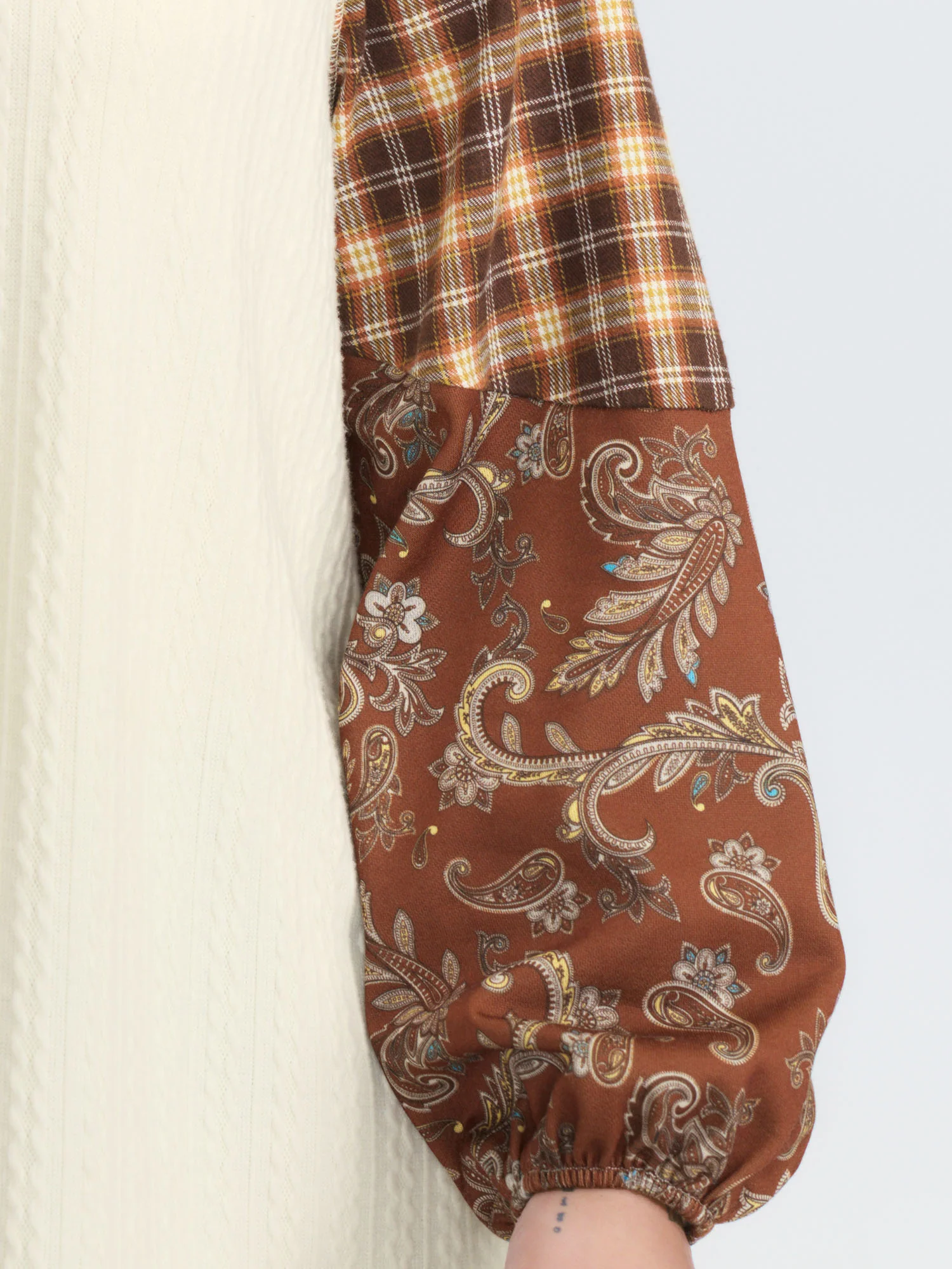 Plaid Paisley Print Textured Sweatshirt - Image 2